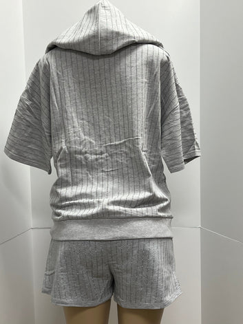 Striped Bejeweled Two Piece Hoodie Set Outfit Sets Fashion Jade Medium Grey