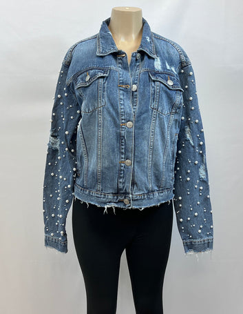 Embroidered Pearl Denim Jacket Coats & Jackets Fashion Jade