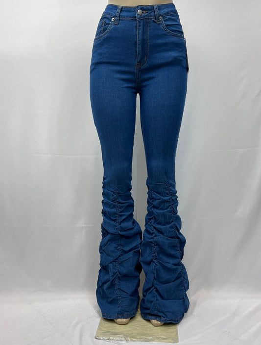 Ruched flared jeans