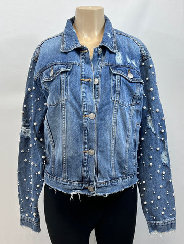 Embroidered Pearl Denim Jacket Coats & Jackets Fashion Jade