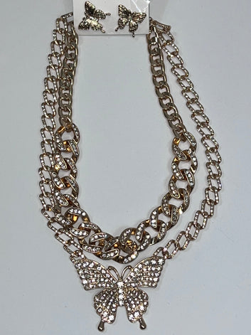 Women’s Butterfly Layered Necklace & Earring Set | Fashion Jade Jewelry Sets Fashion Jade Gold