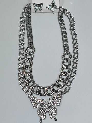 Women’s Butterfly Layered Necklace & Earring Set | Fashion Jade Jewelry Sets Fashion Jade Silver