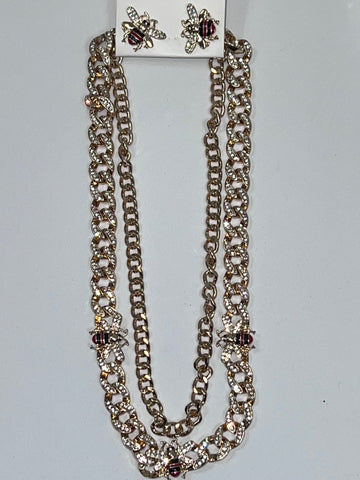 Bee Double Chains and Earrings Set - Jewelry Set | Fashion Jade Jewelry Sets Fashion Jade