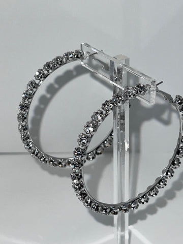 Women’s Sparkle Rhinestone Hoop Earrings – Round Statement Hoops | Fashion Jade Earrings Fashion Jade Silver Metal Imitation jewelry