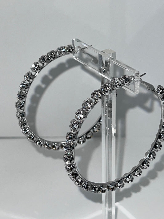 Women’s Sparkle Rhinestone Hoop Earrings – Round Statement Hoops | Fashion Jade Earrings Fashion Jade Silver Metal Imitation jewelry