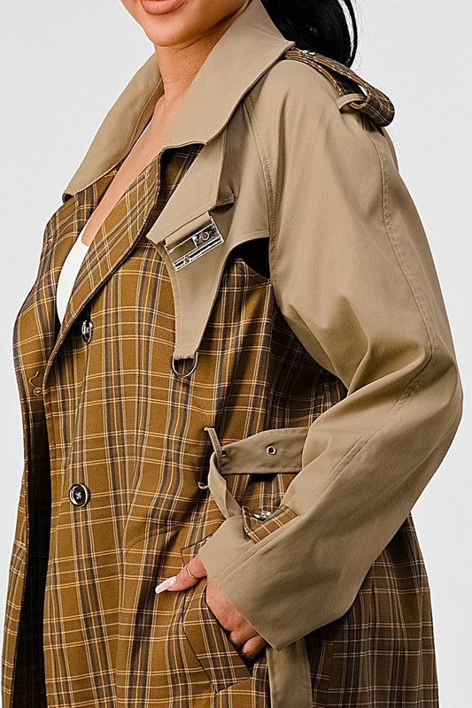 Plaid trench jacket