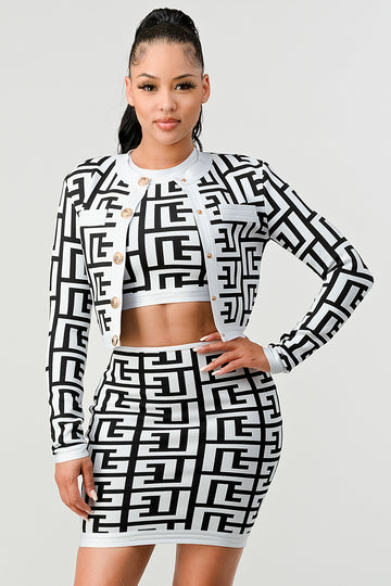 Women’s Bandage Graphic Print 3‑Piece Skirt Set | Fashion Jade Outfit Sets Fashion Jade Small