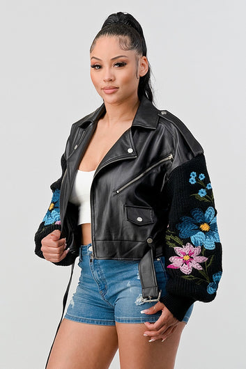 Faux Leather Sweater Jacket Fashion Jade