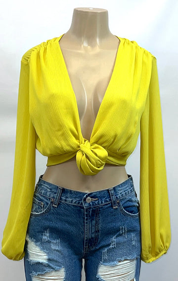 Crop Tie Long Sleeve Top - Women's Trendy Crop Top | Fashion Jade Shirts & Tops Fashion Jade
