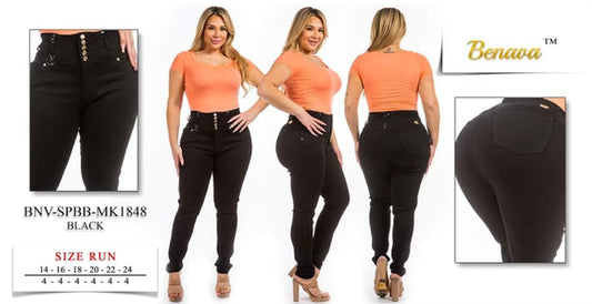 Plus size button fly black skinny jeans