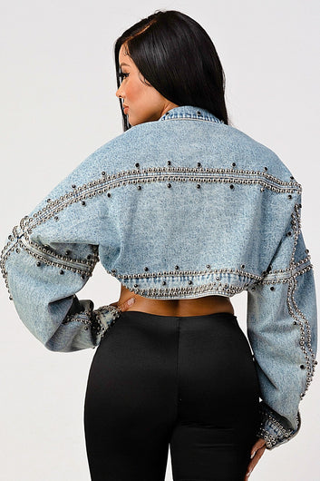 Beaded Open Front Crop Jacket Jacket Fashion Jade